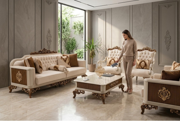 Klassische Couchgarnitur 4tlg. Set 311 Sitz + Couchtisch Sofa Barock Rokoko