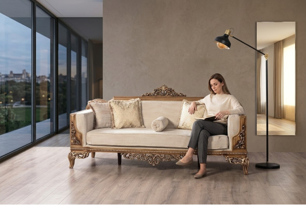Modern Dreisitzer Couch Polster Möbel Sofa Barock Rokoko Sofas Couchen Samt
