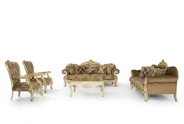 Exklusive Sofagarnitur in beiger Farbe im Barock-Rokoko-Stil 3 + 3 + 1 + 1 + Couchtisch
