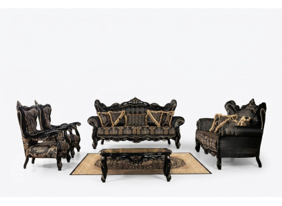 Schwarze Barock Möbel Sofagarnitur Sofa Couch Polster Möbel Tisch 5tlg