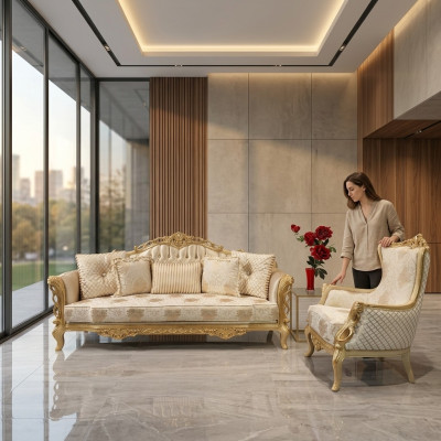 Klassische Couch Sofagarnitur Wohnzimmer Möbel einrichtung 3+1 Sitz Sofa