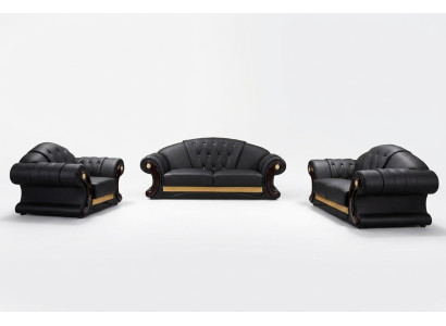 Ledersofa 3tlg. Set Garnitur Sofa Couchgruppe Garnituren Wohnzimmer