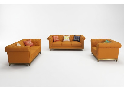 Chesterfield Wohnzimmer Couch Sofa Set Luxus Garnitur 3+2+1 Orange Neu