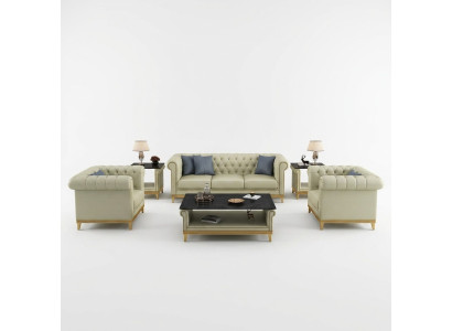 Chesterfield Sofagarnitur Couch Polster Möbel Set 3+2+1 Ledersofa 3tlg