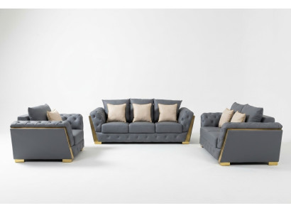 Sofagarnitur Chesterfield Couch Set 3+2+1 Stoff Sofa Couchen 3tlg. Möbel