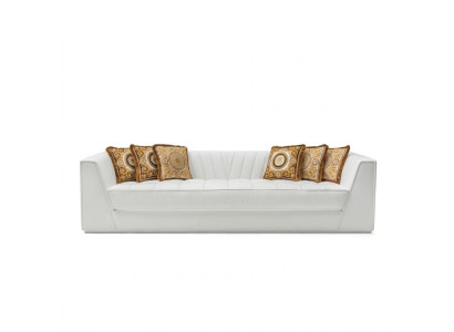 Weiße Luxus Couch Medusa mit goldenen Köpfen Sofa Dreisitzer Couchen Leder