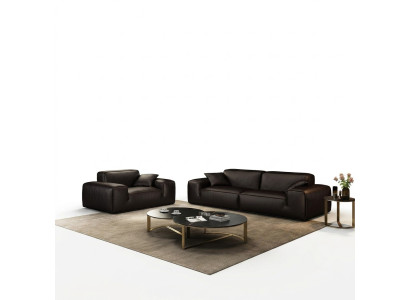 Schwarze Sofagarnitur Luxus 3+1 Sitzer Ledercouchen Wohnzimmer Möbel