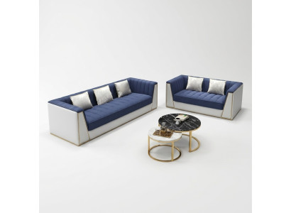 Blau-weiße Moderne Sofagarnitur 3+2 Wohnzimmer Sitzer Luxus Couchen