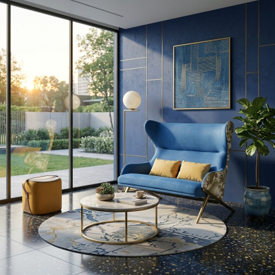 Klassischer 1,5 Sitzer Luxus Blaue Sitz Möbel Wohnzimmer Möbel Couch