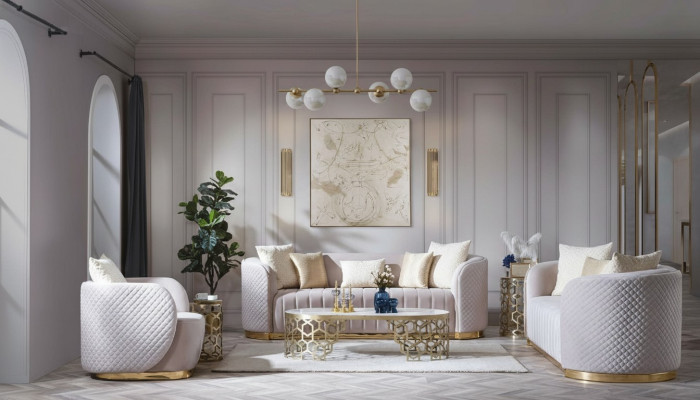 Luxus Sofa Ovale Sofagarnitur Set Polster Möbel 3+2+1 Samt Textil 3tlg.