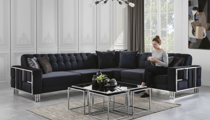 Luxus Ecksofa Textil Couchen Möbel Eckgarnitur Metall Elemente Couch Sofa