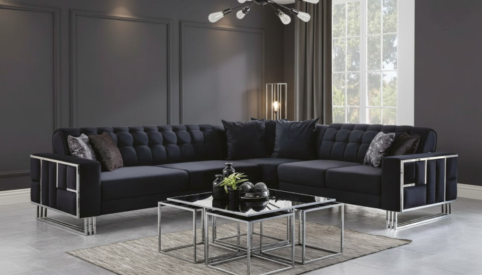 Luxus Ecksofa Textil Couchen Möbel Eckgarnitur Metall Elemente Couch Sofa