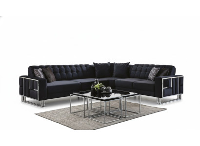 Luxus Ecksofa Textil Couchen Möbel Eckgarnitur Metall Elemente Couch Sofa