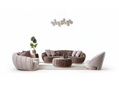 Luxus Wohnzimmer Sofagarnitur 3+3+1 Sitz Halb Runde Couchen Sofa mit Tisch 4tlg.