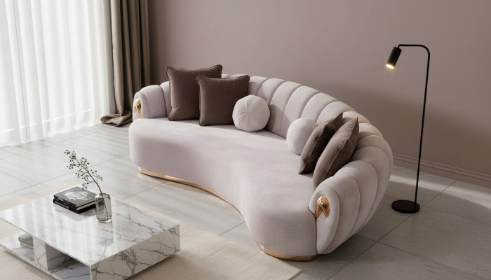 Luxus Sofa Big Couch Runde Couchen xxl Sofas Sitzmöbel Stoff 263cm Grau
