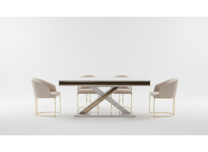 Säulen Tisch Essgruppe Tisch mit 6x Lehnstühlen Esszimmer Stühle 7tlg