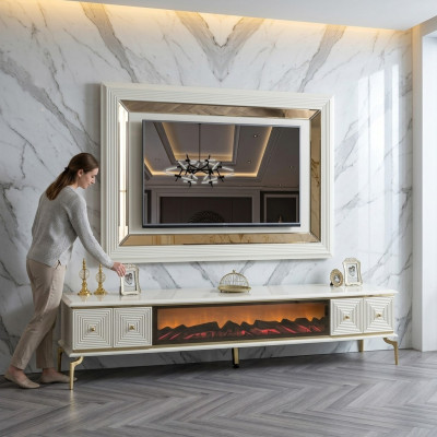 sideboard Schrank rtv mit Kamin Wohnwand Set TV Panel Edelstahl Luxus Möbel