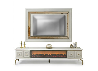 sideboard Schrank rtv mit Kamin Wohnwand Set TV Panel Edelstahl Luxus Möbel