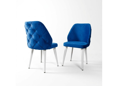 Hölzerne gepolsterte Stuhl blau zurück Chesterfield auf weißen Beinen  Esszimmer
