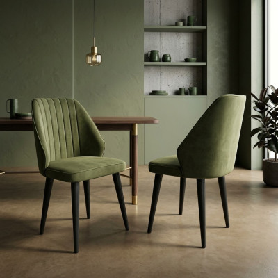 Grüner Stuhl auf schwarzen Holzbeinen für das Esszimmer neu komfortables Modell