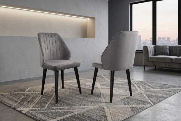Grauer Esszimmer Stuhl Luxus Einsitzer Textilmöbel Designer Modell Neu