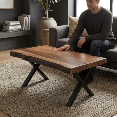 Holz Couchtisch auf schwarzen Beinen für Ihr Wohnzimmer Original Designmodell