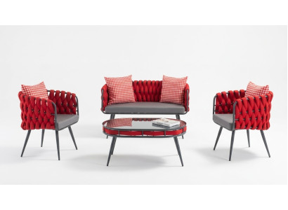 Rote Garten Garnitur Luxus Sitzmöbel Tisch Sofa Terrassen Couch 4tlg.