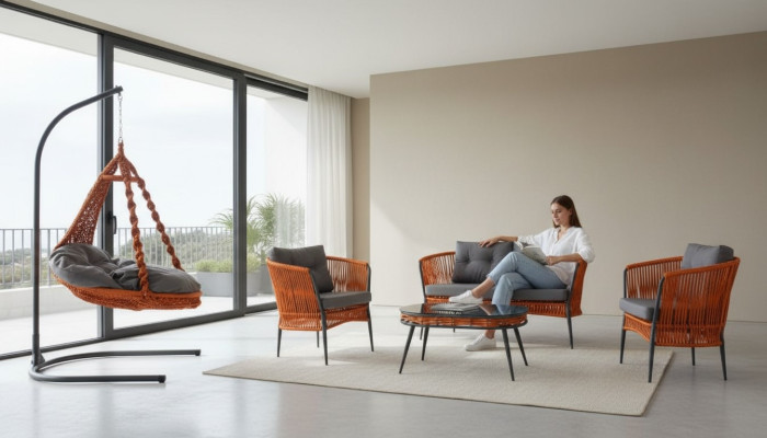 Orange Garten Sitzmöbel Sofagarnitur Zweisitzer Sessel Couchtisch Set
