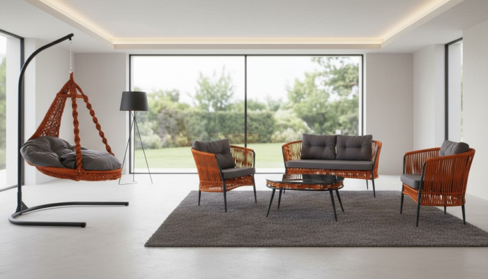 Orange Garten Sitzmöbel Sofagarnitur Zweisitzer Sessel Couchtisch Set
