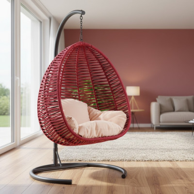 Schalensessel oval Rattan in rot Edelstahl für komfortable Entspannung Neu