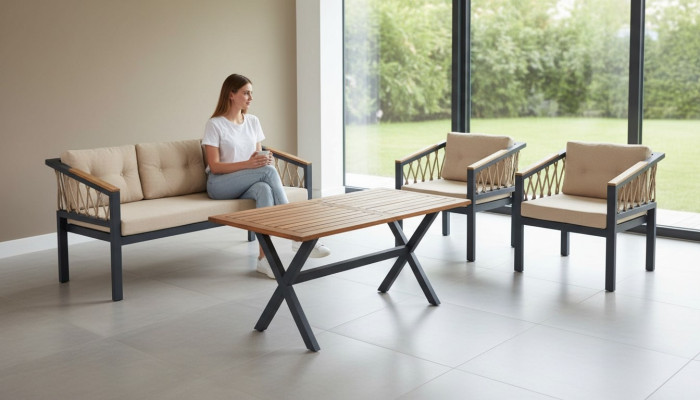 Garten Möbel Sofagarnitur Sitzmöbel Terrasse Tisch Sofa Couch 4tlg. Set