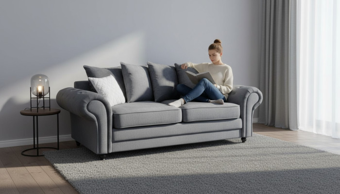 Dreisitzer Couch Polster Möbel Samt Couch Stoff Sofa 218cm Couchen