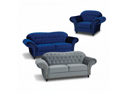 Chesterfield Sofagarnitur Couch Polster Möbel 3+2+1 Samt Stoff Couchen