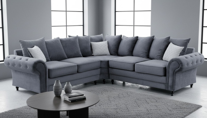 Modern Ecksofa Sofa Stil Grau Sofa Polster Stoff Textil Möbel L-Form Couchen