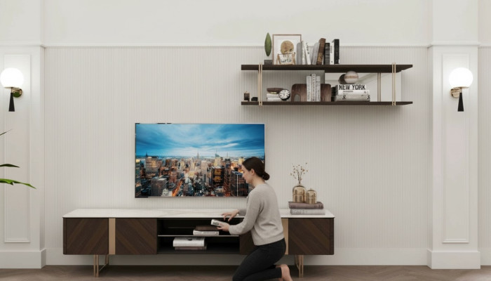 Moderne Wohnwand Wohnzimmer Regal Schrank Wohnwände TV-Ständern Braun