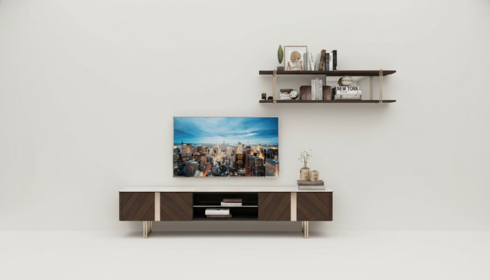 Moderne Wohnwand Wohnzimmer Regal Schrank Wohnwände TV-Ständern Braun
