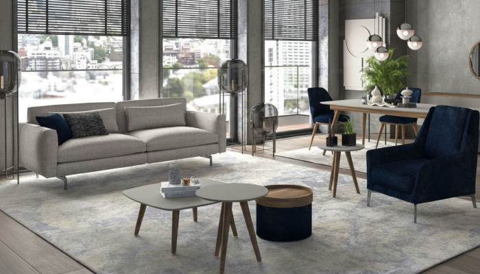 Grau-Schwarze Wohnzimmermöbel Dreisitzer Sessel Neu Luxus Set Modern