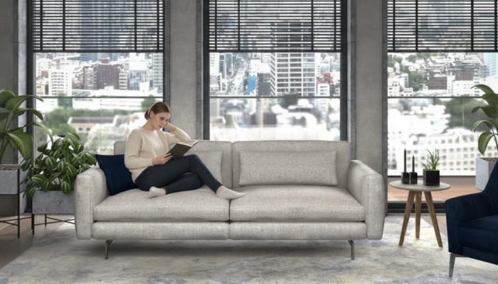 Dreisitzer Couch Moderne Wohnzimmermöbel Textil Sofas Grau Modern Stil