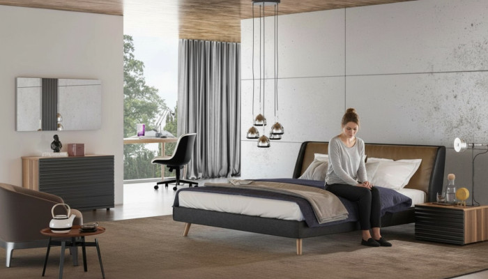 Schminktisch Natural Walnut - Matt juta Spiegel Schlafzimmer Modern