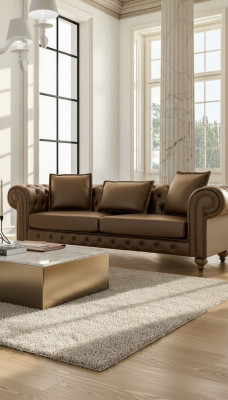 Brauner Dreisitzer Wohnzimmercouch Luxus Leder Sofas Stil Möbel Neu