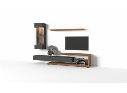 Wandschrank Wandpaneel Seitenschrank Walnuss natur - Anthrazit matt