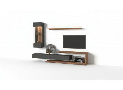 Wandschrank Wandpaneel Seitenschrank Walnuss natur - Anthrazit matt