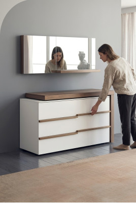 Weiße Luxus Kommode Mit Spiegel Modernes Walnuss Natur Design Neu
