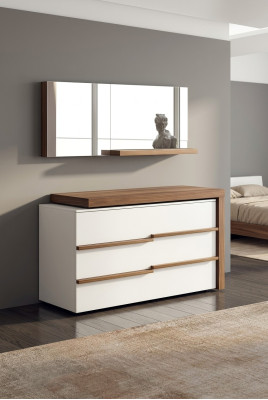 Weiße Luxus Kommode Mit Spiegel Modernes Walnuss Natur Design Neu
