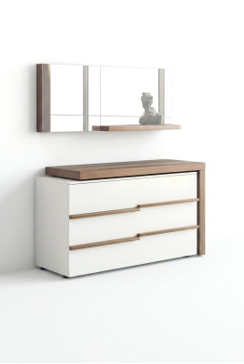 Weiße Luxus Kommode Mit Spiegel Modernes Walnuss Natur Design Neu
