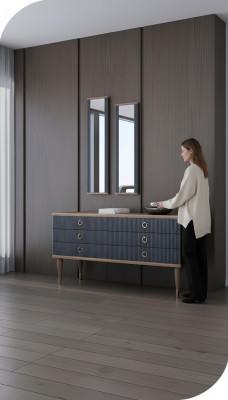 Designer Kommode Mit Schubladen Natural Walnut- Matt Anthracite