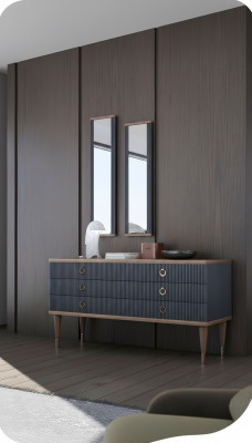 Designer Kommode Mit Schubladen Natural Walnut- Matt Anthracite