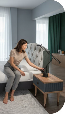Natural Walnut- Matt Anthracite Nachttisch Mit Schubladen Konsolentische