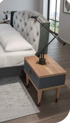 Natural Walnut- Matt Anthracite Nachttisch Mit Schubladen Konsolentische