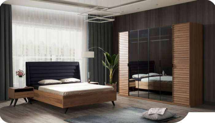 Großes Schlafzimmer-Set Schlafzimmermöbel Kleiderschrank Bett Nachttische